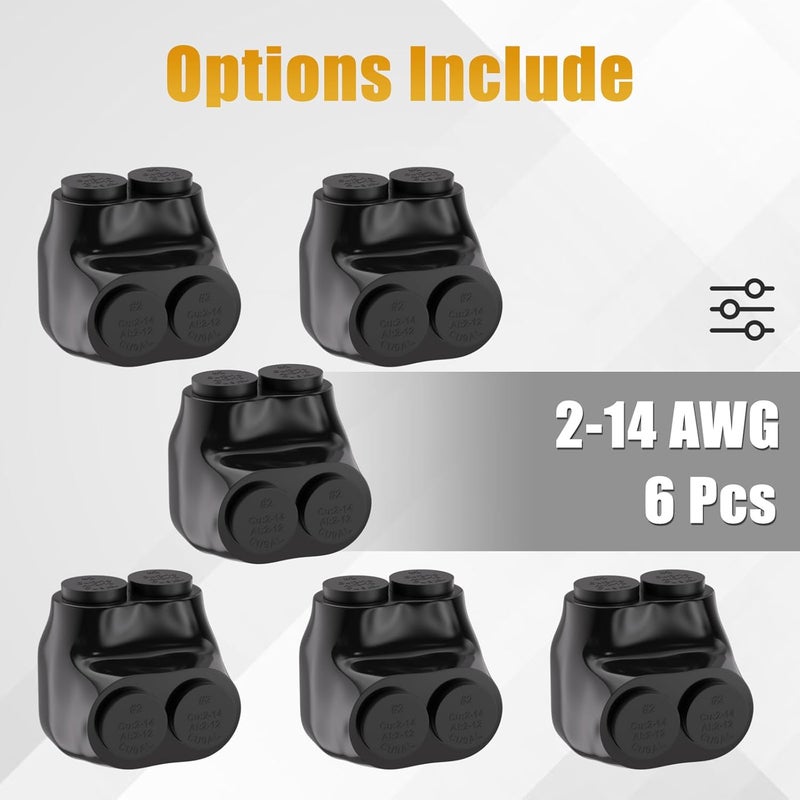 STARELO 6PCS 2 Port Insulated Connector, Single-Sided Splice, Multi Tap Cable Connector for Copper and Aluminum Wires, Slotted Hex, Black Vinyl Coated, Pre-Filled Oxide Inhibitor (2-14 AWG) - Image 3